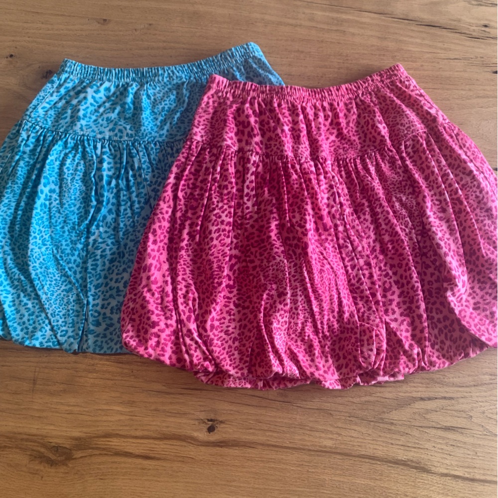 Hanna Andersson Two Animal Print Bubble Skirts Pink Blue Girls 10‎ Preloved